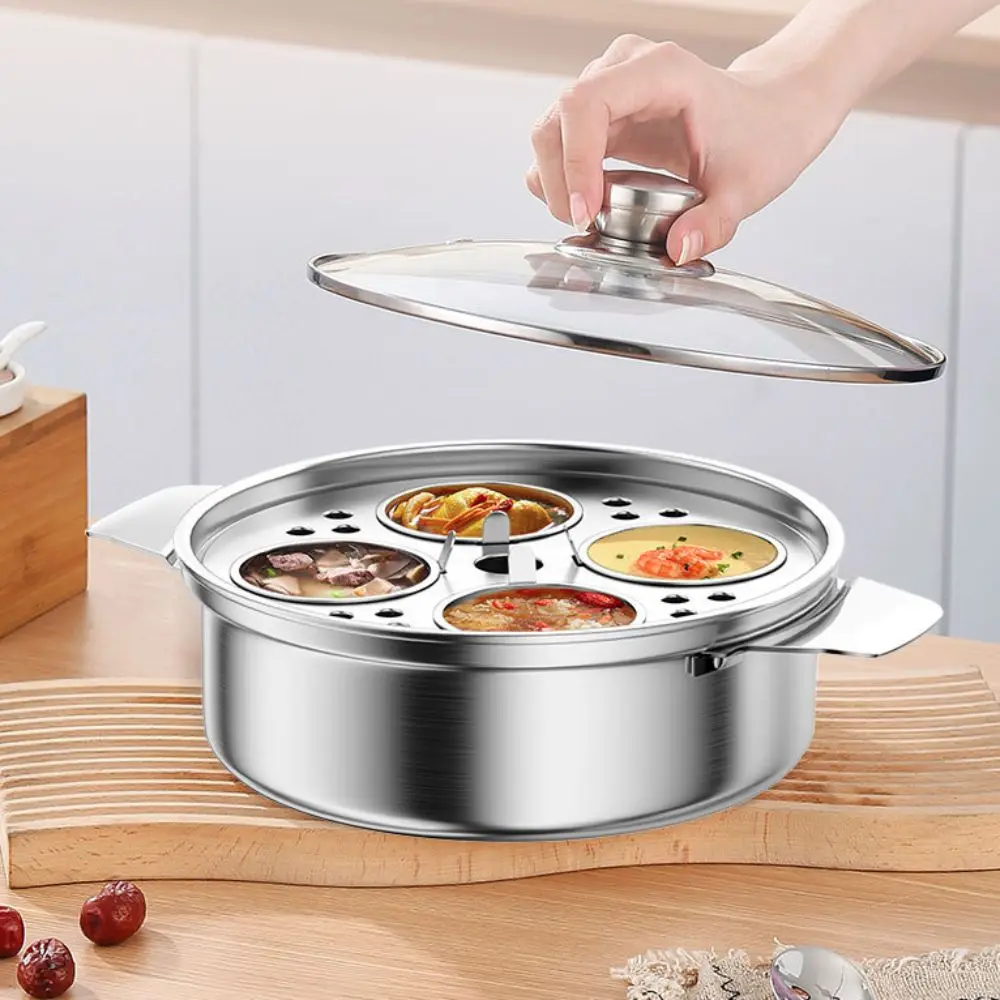 

Stainless Steel Steamed Stew Pot with Egg Steamer Universal Stewing Soup Pot Glass Lid Large Capacity Egg Boiler Porridge