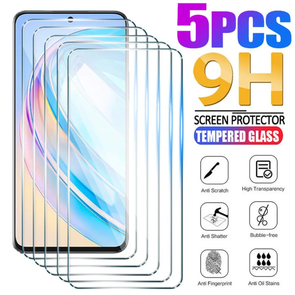 

5Pcs Tempered Glass For Honor X8 X8A 4G X7 X7A X6 X9 X10 5G X20 X30 Plus 9H Screen Protector on Huawei Honor 10x Lite 20E Film