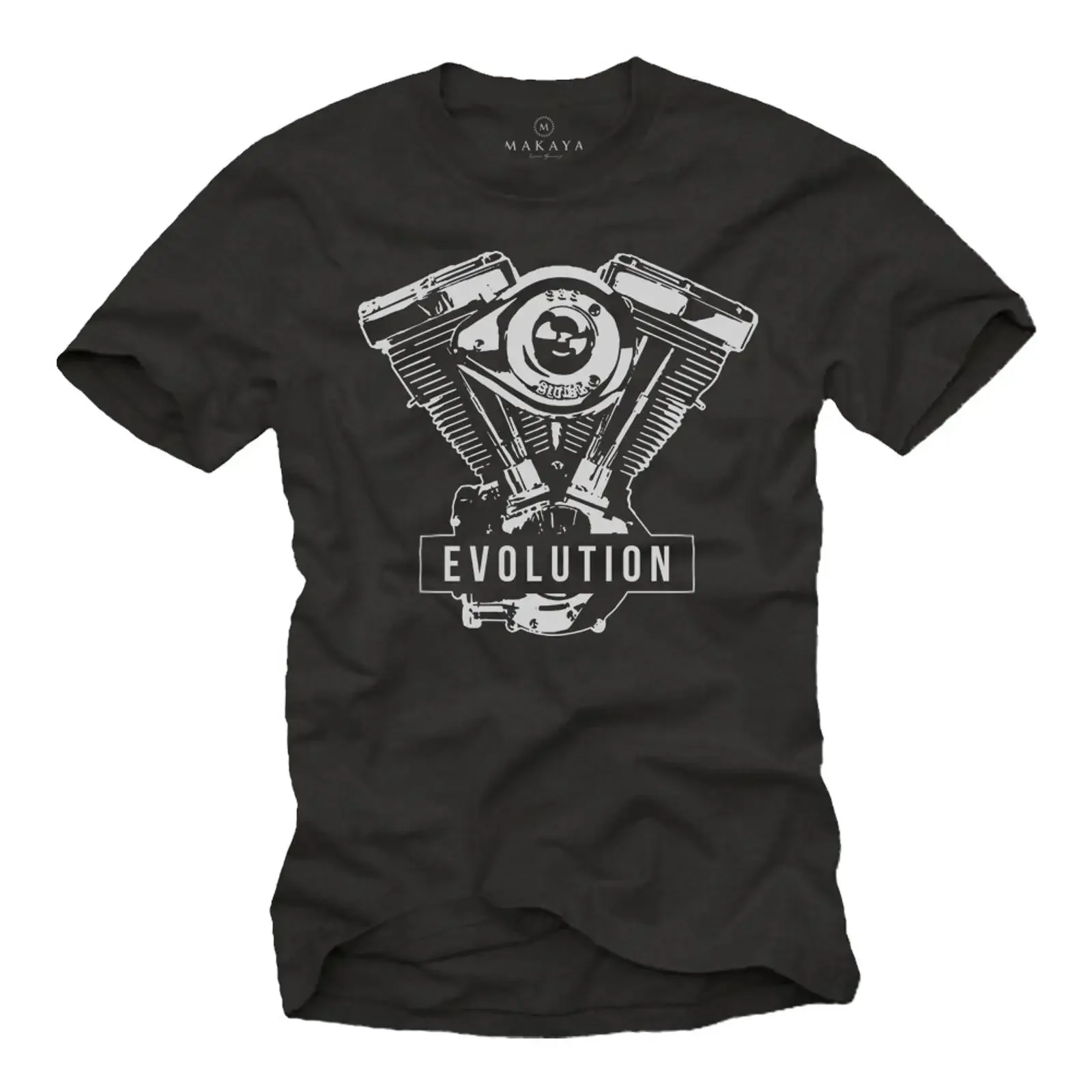 T-shirt noir pour hommes, motif motard, moteur V2 Evolution, cadeaux pour motocyclistes, vêtements vintage lavés, vêtements de créateur doux