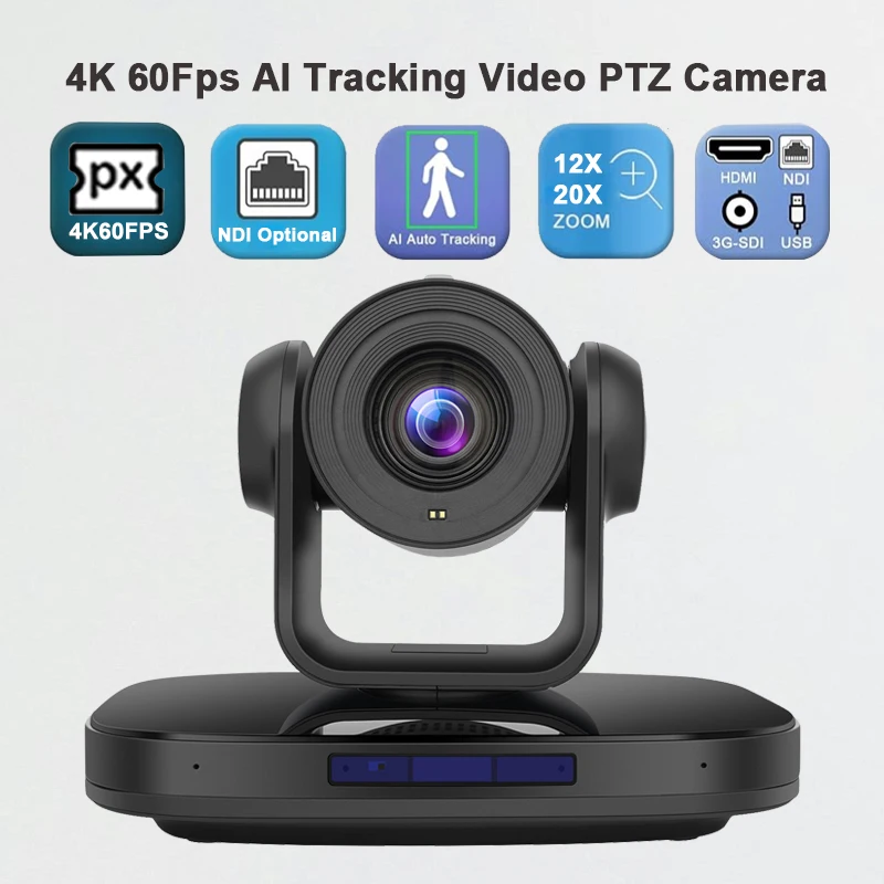 4kp60 ptz AI Tracking video live streaming 12x 20x zoom conferencing camera for video meeting church lecture broadcasting