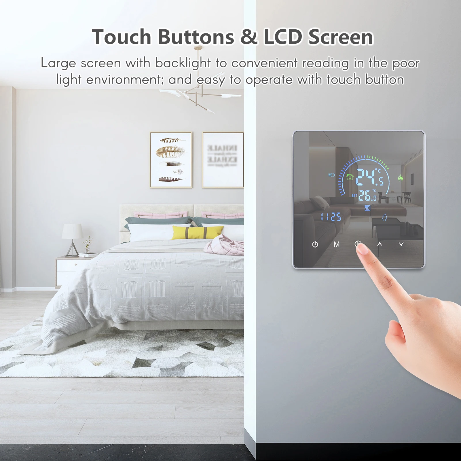 Termostato inteligente WiFi, controlador de temperatura para calefacción de agua, pantalla LCD, botón táctil, Control programable por aplicación