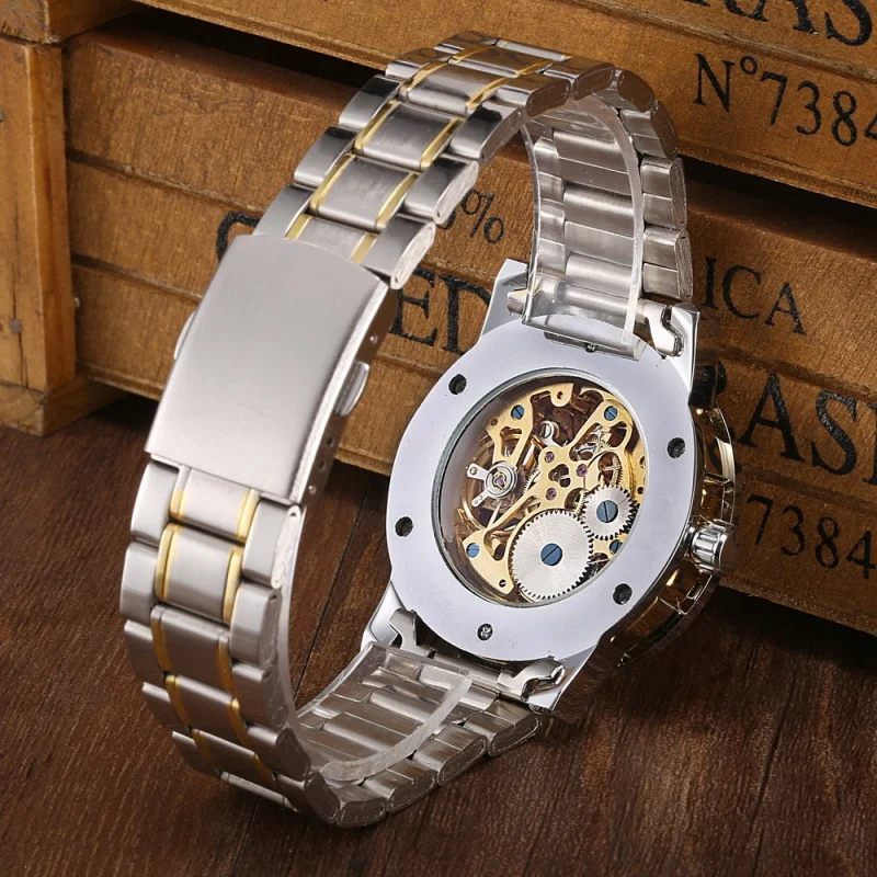 Gratis Verzending 18colors Winnaar Heren Mode Business Casual Holle Kamer Gouden Horlogeband Handmatig Mechanisch Horloge