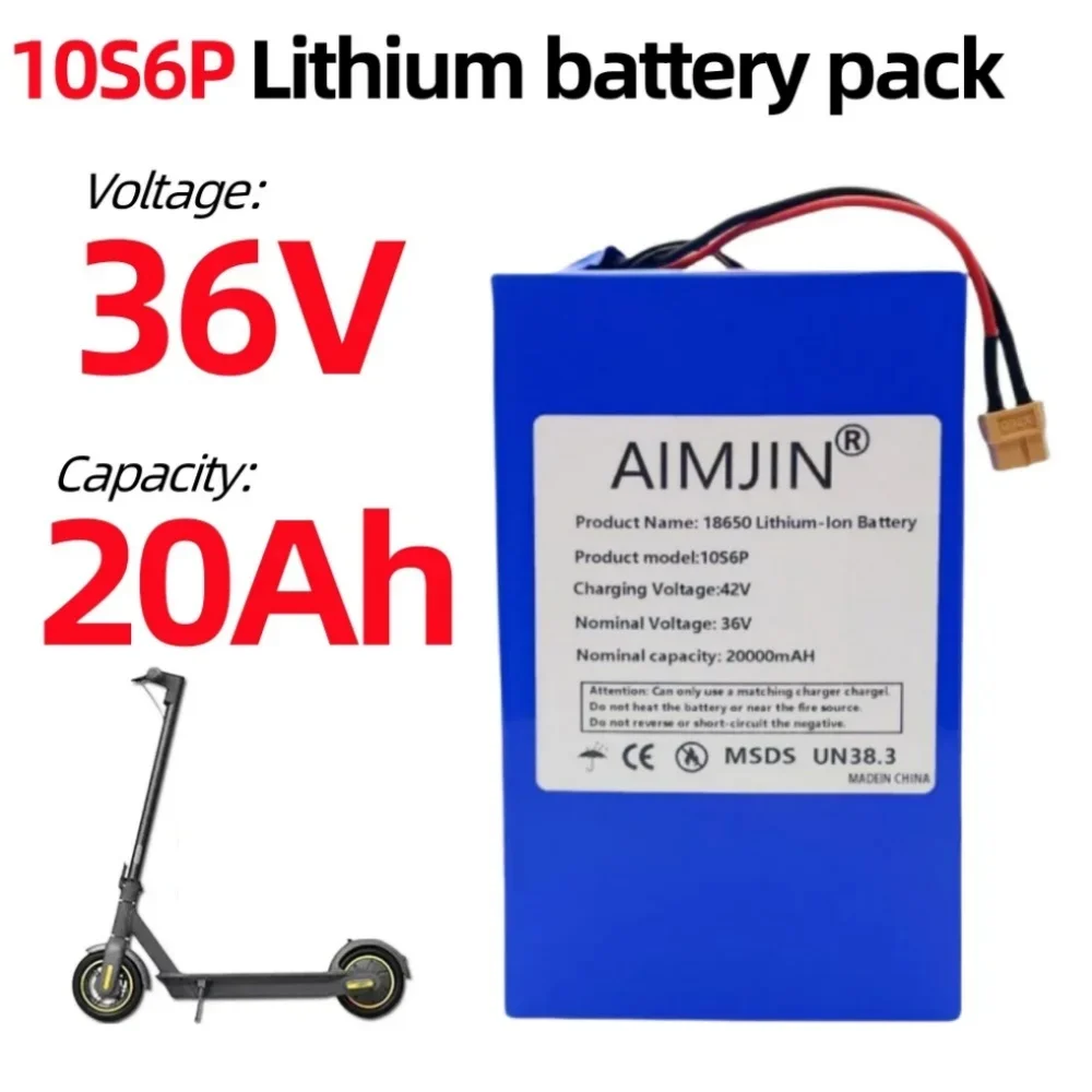 

36V 20000mAh High-capacity Rechargeable 10S6P 18650 Lithium-ion Battery Pack Built in BMS Suitable for Electric Scooter Battery.