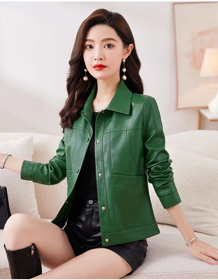 Leather leather jacket women's short 2025 spring and autumn new versatile sheepskin jacket slim large size temperament coat tide