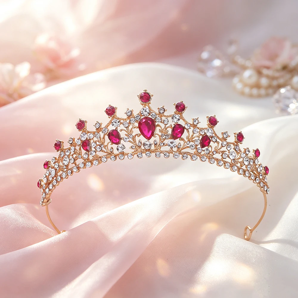 1pc Fashion Crown Gold Rhinestone Bridal Headband Vintage Queen Crown Wedding Prom Birthday Pageant Party Women Hair Accessories view 5