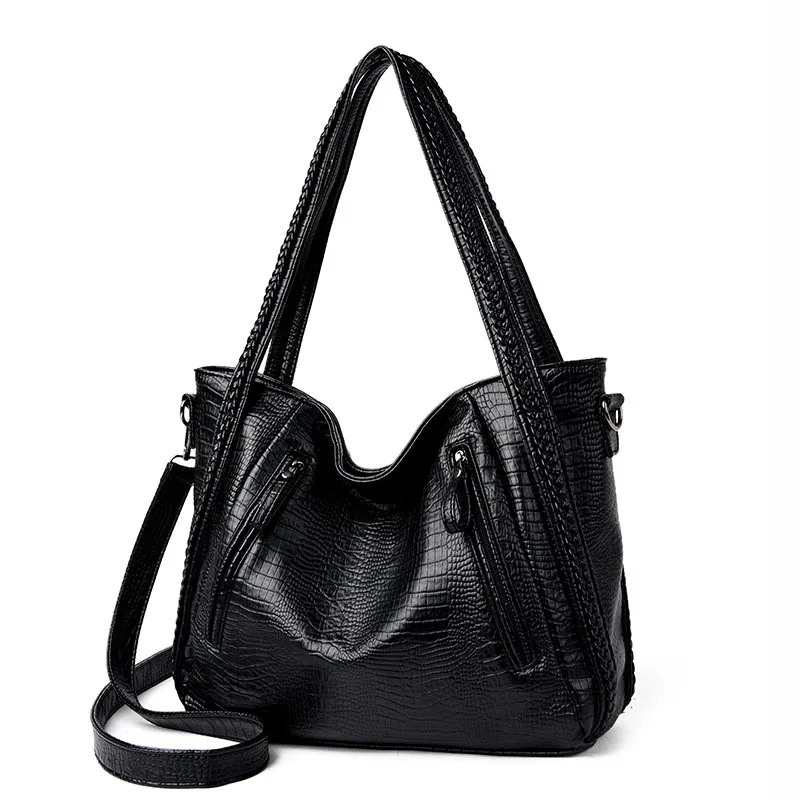 

PU leather crocodile pattern shoulder bag women's large capacity waterproof and wear-resistant hand strap large tote bag