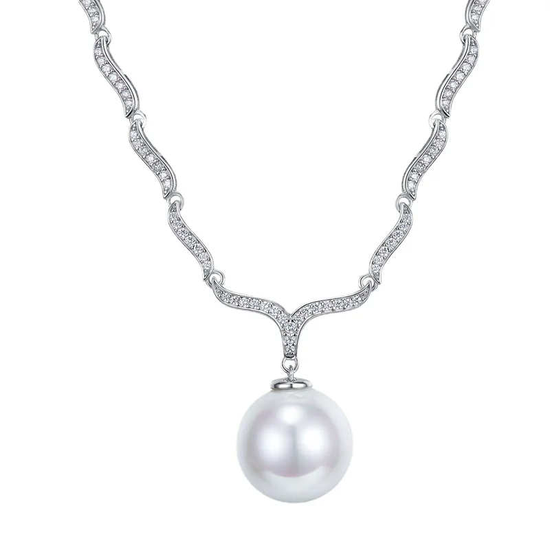 

New 16mm round white pearl pendant with minimalist European and American style s925 silver necklace 42cm