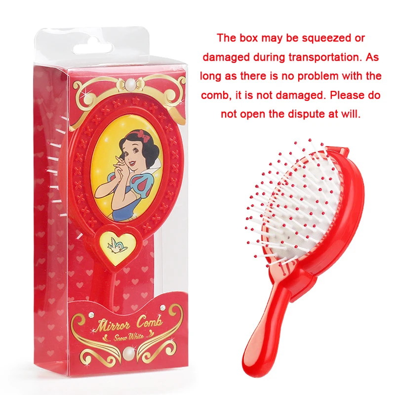 Disney Cartoon Princess Children\'s Comb Portable Folding Mirror Comb Plastic Comb Girl Airbag Hairdressing Massage Comb With Box