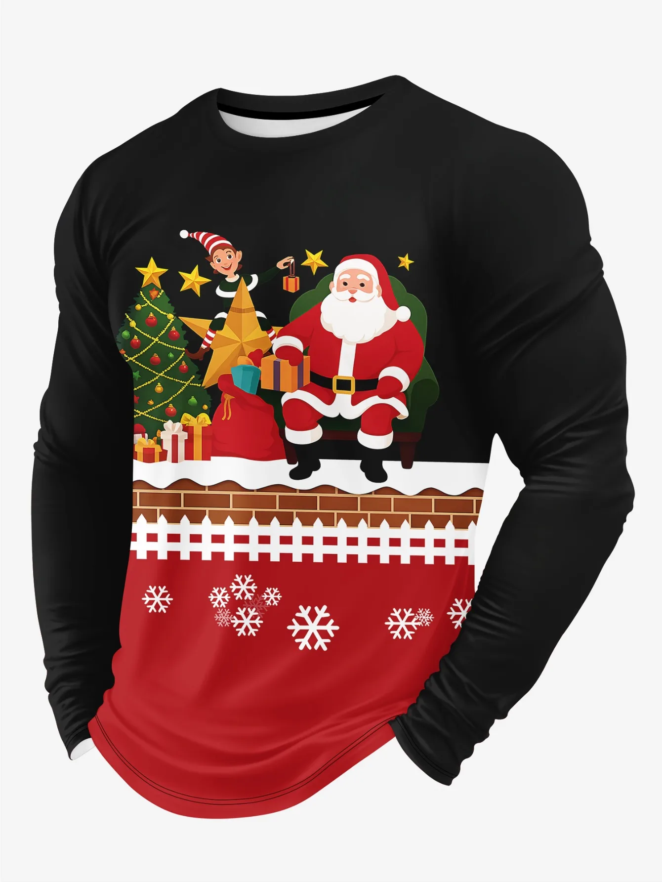 2026 الرجال الخريف والشتاء ثلاثية الأبعاد عيد الميلاد مطبوعة الجولة الرقبة طويلة الأكمام تي شيرت للدفء اليومي غير رسمي وارتفاع يومي #1