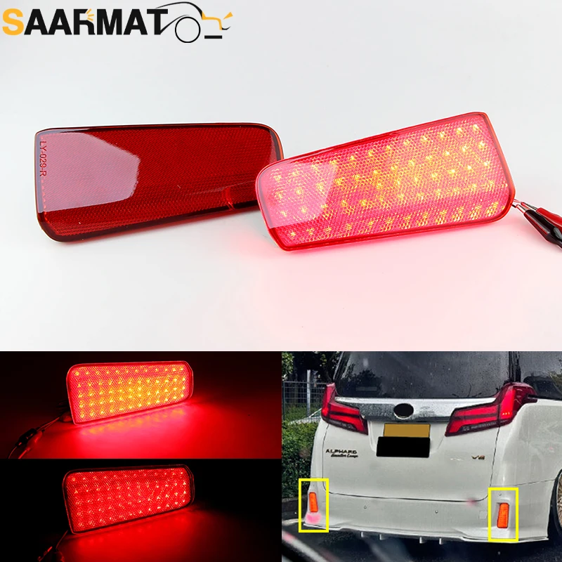 2X 12V LED Reflector Lamp Rear Fog Lamp Bumper Light Brake Light For Toyota Alphard Vellfire 30 Series 2015-2018 Car Accessories