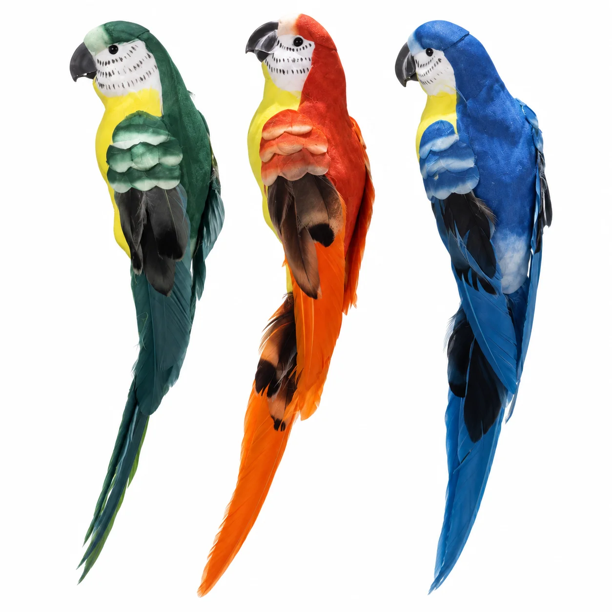3PCS Artificial Parrot Figurines Decorative Parrot Ornaments for Home Garden Tree Decorations Multicolor
