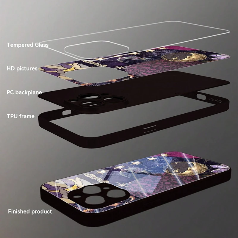 الشمس والقمر الله الزجاج المقسى قضية الهاتف آيفون 17 16 15 14 13 12 11 برو ماكس 17Air 16E 7 8 زائد XR XS X غطاء مقاوم للصدمات
