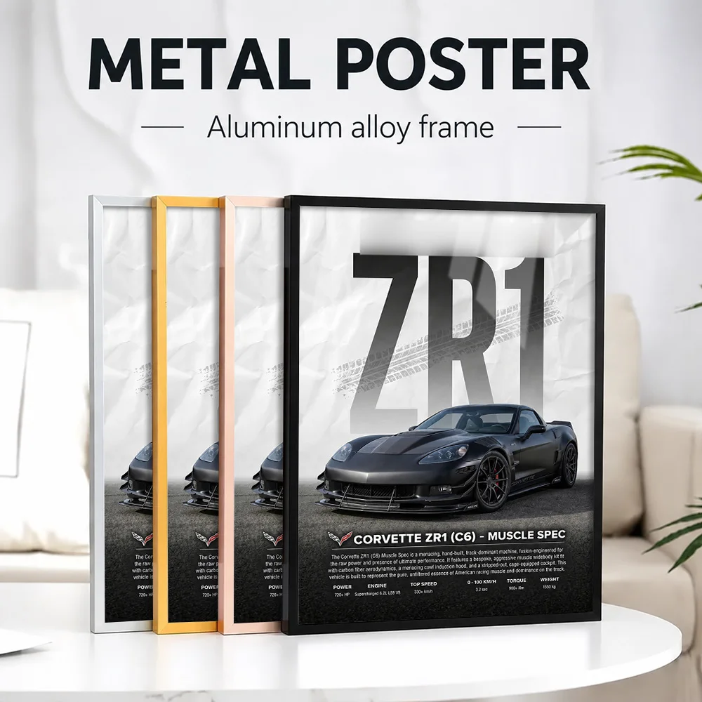 United States Corvette ZR1 C6 Muscle Car Metal Poster With Aluminum Alloy Frame Customized Photo Modern Style Wall Art For Study