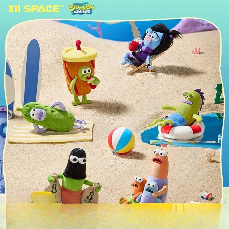 سلسلة مفاتيح سبونجبوب القطيفة ذات الصندوق العمياء: يومًا في الجزء السفلي من بيكيني شخصية صغيرة غامضة، حقيبة مفاجأة لطيفة قابلة للجمع للجماهير