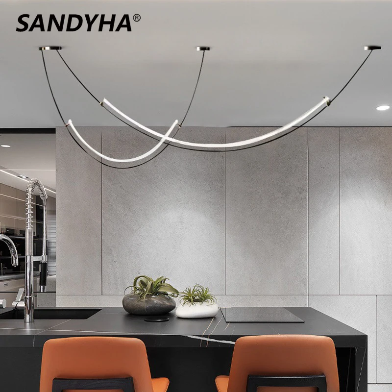 

SANDYHA Lamparas Colgantes Para Techo Simple Led Light Lines Design Chandeliers Dining Room Lamp Lustre Salon Luces Habitacion