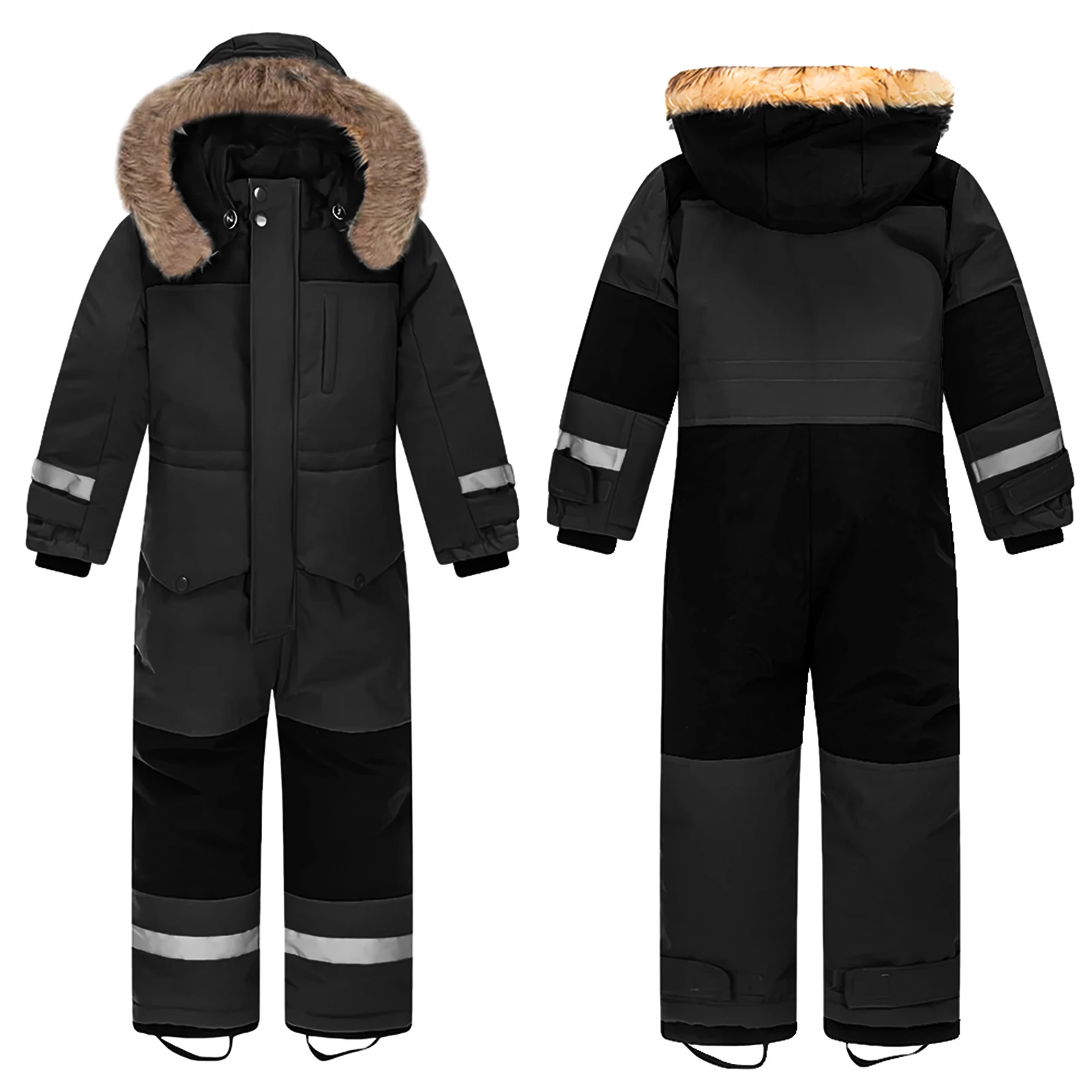 Children Ski Jumpsuit Boys Girls Winter Windproof Warm Outdoor Skisuits Fleece Hooded Jacket Pants Kids Skiing Snowboarding Wear