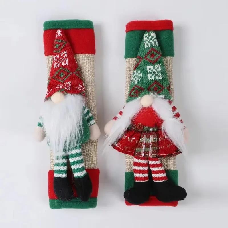 2Pcs Christmas Home Refrigerator Handle Cover Cloth Faceless Doll Microwave Kitchen Fridge Door Knob Protector Decorations