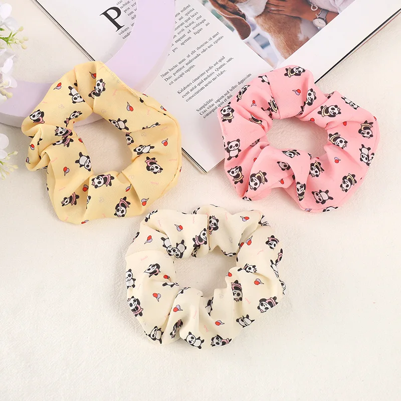 Wholesale 10Pcs Cheap Panda Logo Print Chiffon Elastic Hair Band Ponytail Holder Ties Hair Scrunchies For Girl Hair Accessories