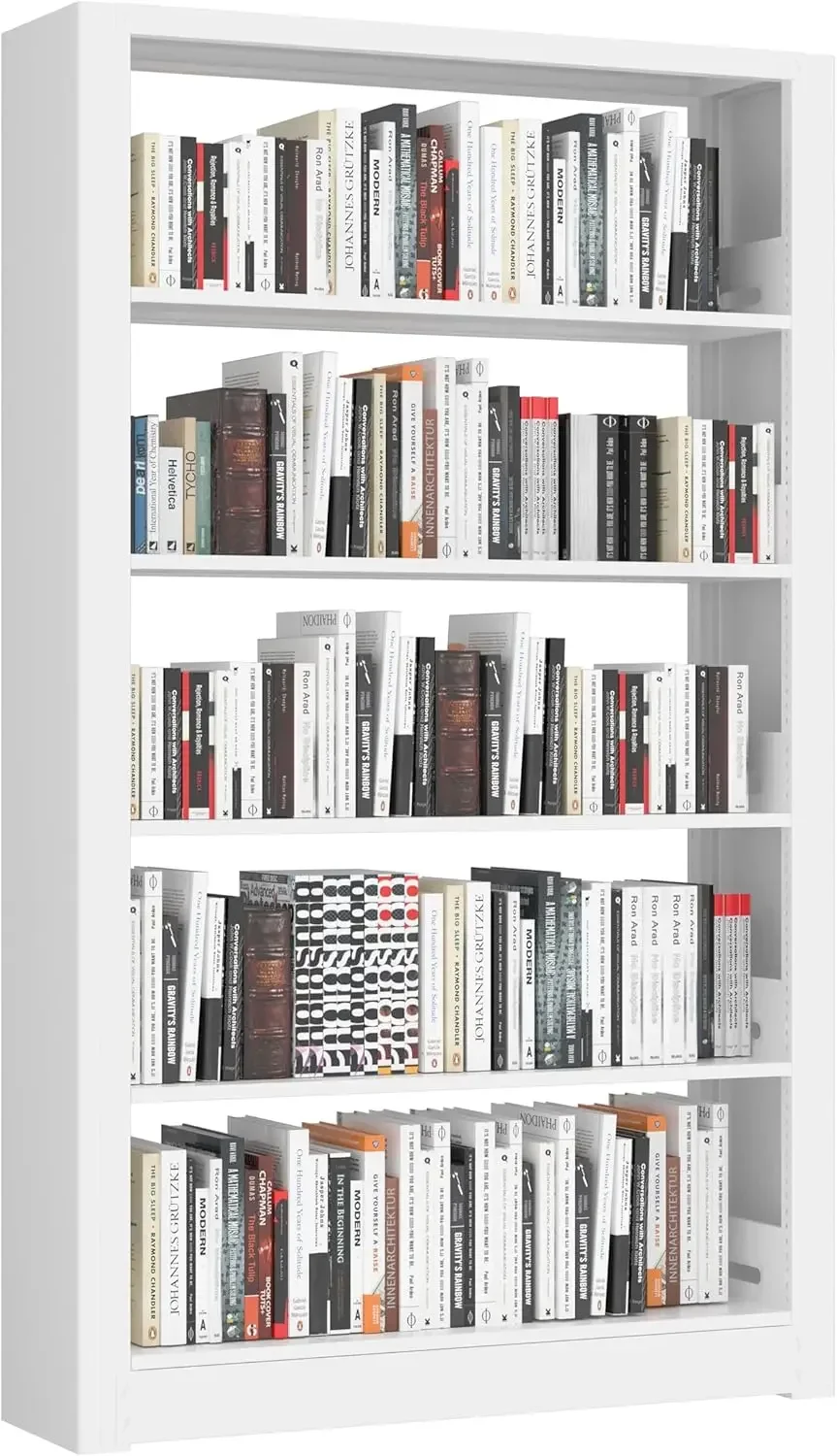 5-Tier Bookshelf,White with Adjustable Storage Shelves,Metal Bookshelf,69