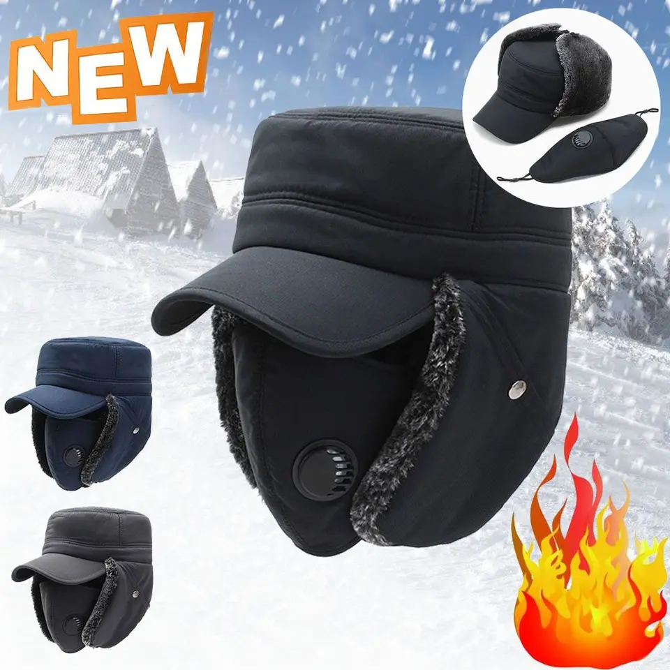Warm Windproof Winter Men Bomber Hat Winter Ski Mask Sports Outdoors Thick Balaclava Cotton Plush Fur Earflap Hat