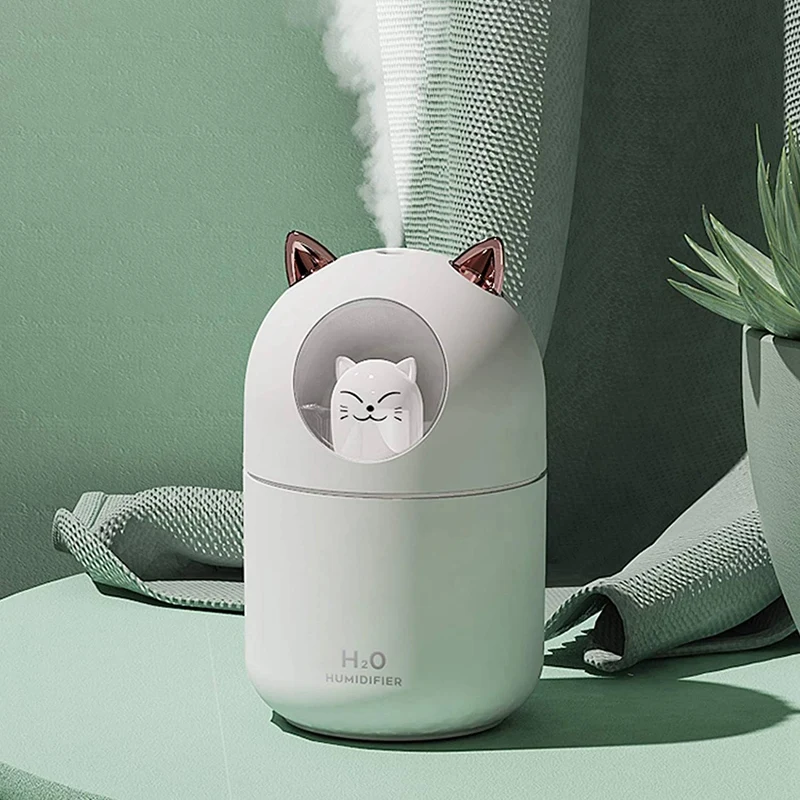 AD-Cute Cat Cool Mist Humidifier For Home,Cat Night Light Essential Pure Air For Baby Room,Easy Clean Quiet Operation