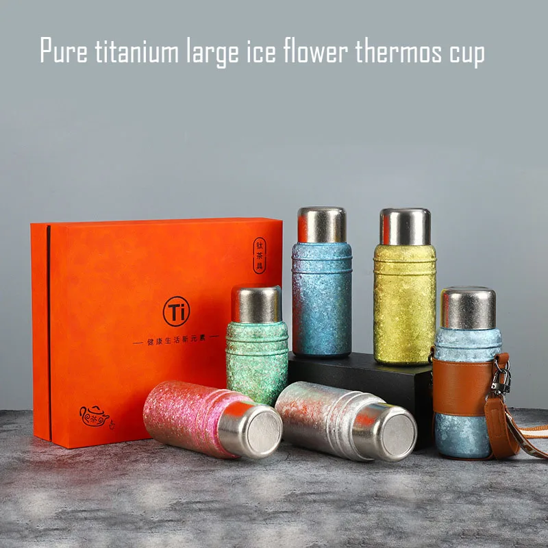 Bouteille thermos en titane pur, double couche, joint étanche, avec ceinture de tasse, chaleur et froid, tasse à thé cuite, bouteille d'eau 450 ml, 600ml