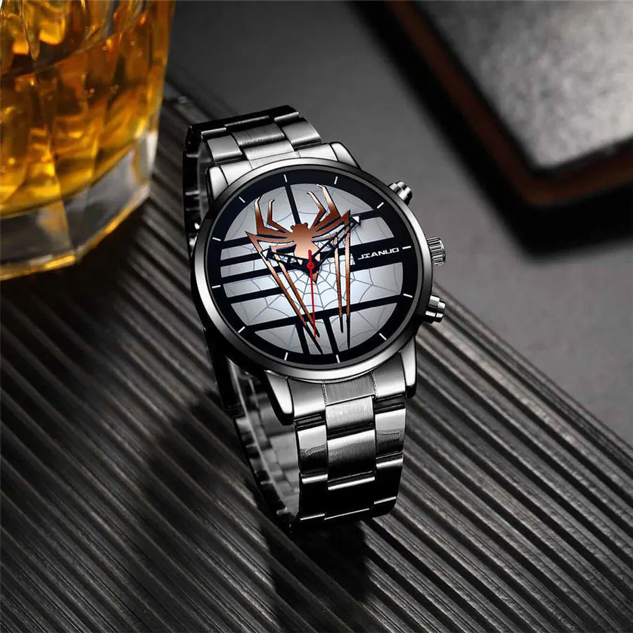 New fashion large dial cool spider pattern trend men\'s steel strap wristwatch watch business cross-border quartz watch