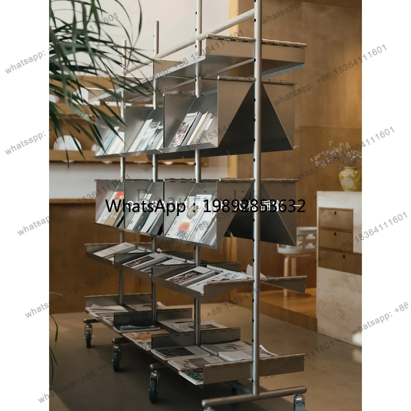W1 Simple mobile display rack Metal stainless steel storage Floor matte book display rack