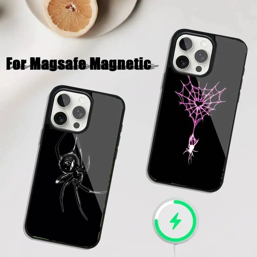 Coque de téléphone Black Widow Spider pour iPhone 17,16,15,14,13,12,11,Pro,Max,Plus,Mini,SE4,E, chargement sans fil magnétique Magsafe