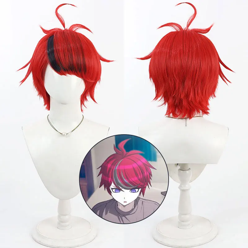 

Аниме The Hundred Line Takumi Sumino, парик для косплея, короткие красные волосы с черной полосой, челка, парики для мужчин и женщин, вечерние, карнавальный реквизит