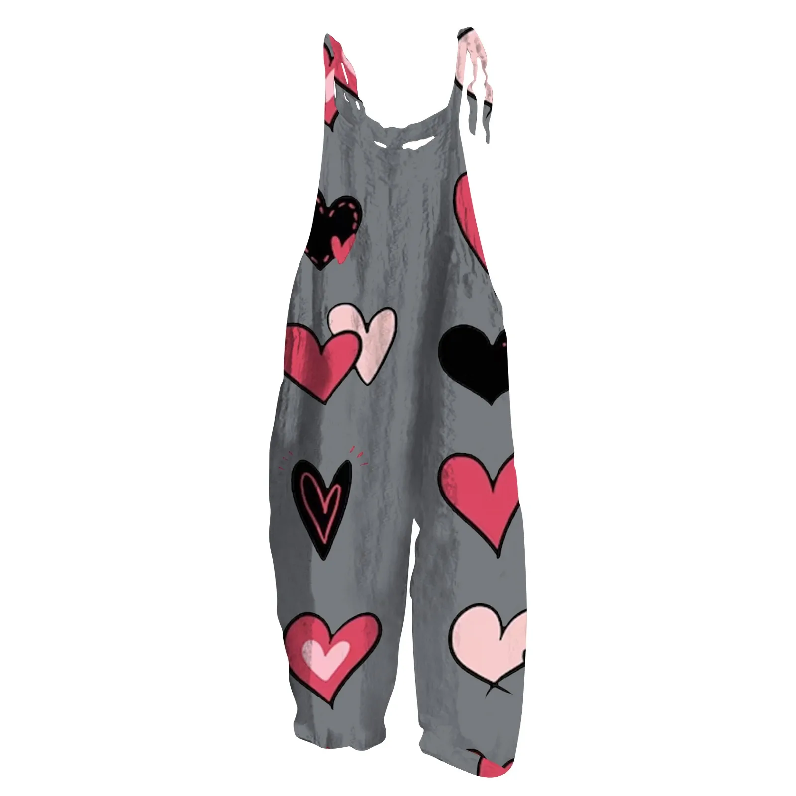 Tuta da donna abbigliamento di san valentino tuta stampata d'amore stampata Casual allentata Vintage spalline tessuto di lino di cotone