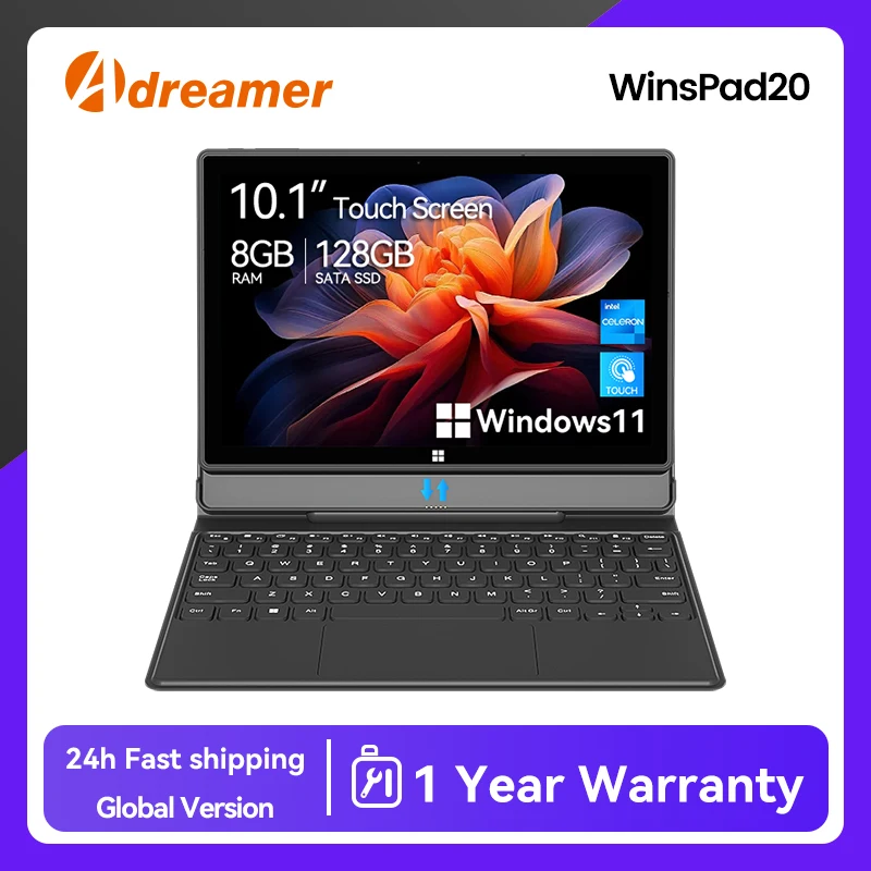 Adreamer 2 IN 1 Intel J4125 Tablet Windows With Keyboard 8GB 128G SSD 10 Inch Windows 11 Tablet PC Office Notebook Tablets