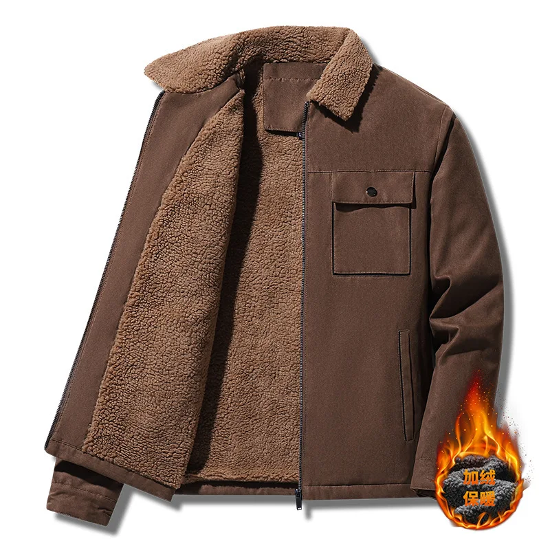 

Suede Fleece Middle-aged And Elderly Coat Autumn And Winter Men's Fleece Thickened Jacket Tooling Lamb Fleece Cotton-padded Coat