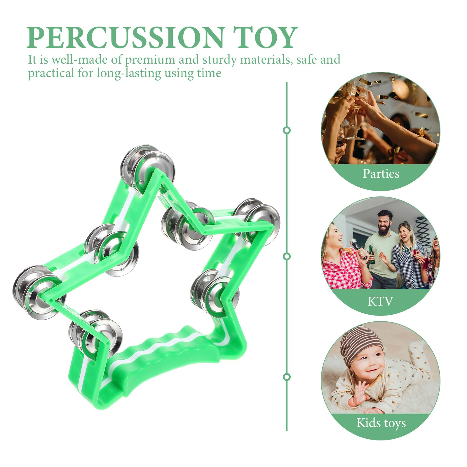 Panderetas de tambor con anillo de mano para adultos, instrumentos de campana temblorosa, campanilla de percusión rítmica para niños