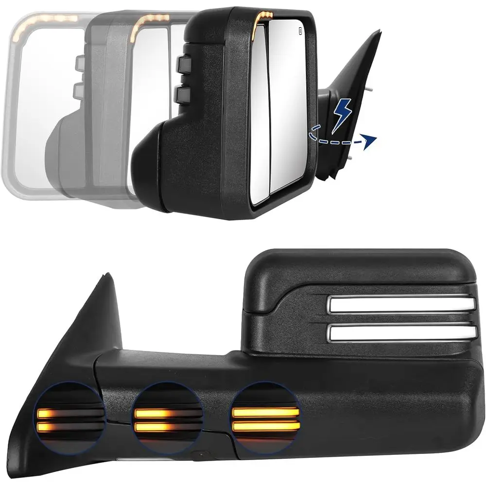 

Power olding Switchback Towing Mirror Replacement with 2009-2018 1500 2500 3500 Pickup Truck with Power Adjusted Glass Heated LE
