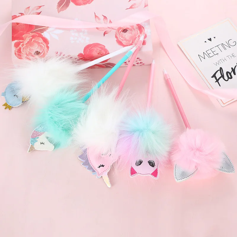 

16PCS Unicorn neutral pen lovely fur ball ballpoint pen gift craft pen animal modeling pen personality pen