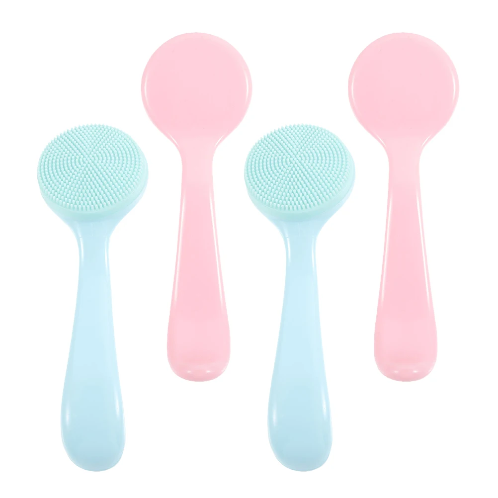 

4 Pcs Face Wash Brush Cleansing Tools Reusable Scrub Soft Silicone Scrubber Brushes for Facial Exfoliator Portable