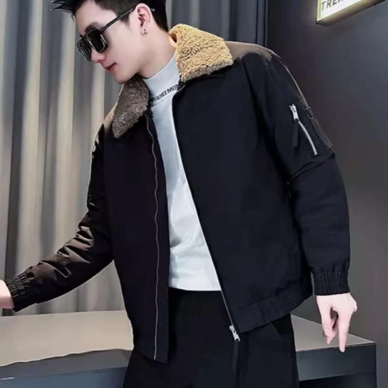 

Высококачественная зимняя хлопковая куртка для мужчин, толстая теплая повседневная парка-пуховик с лацканами из искусственного меха, модное пальто в стиле хип-хоп, мужская одежда