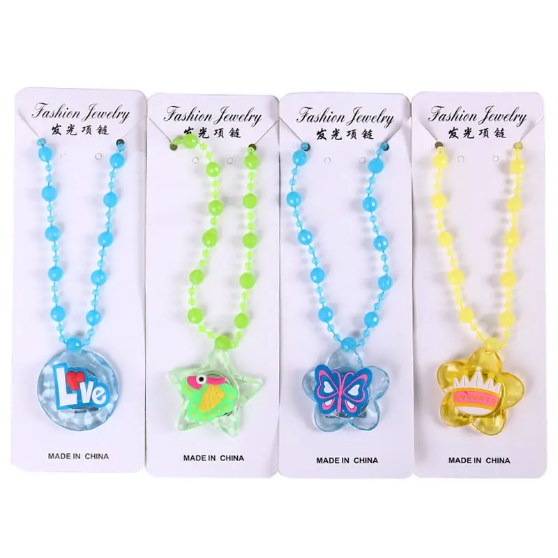 Glowing Necklace Girls Colorful Acrylic BeadsLED Flashing NecklaceChildren Cosplay Party PropsPendant Necklace Gift