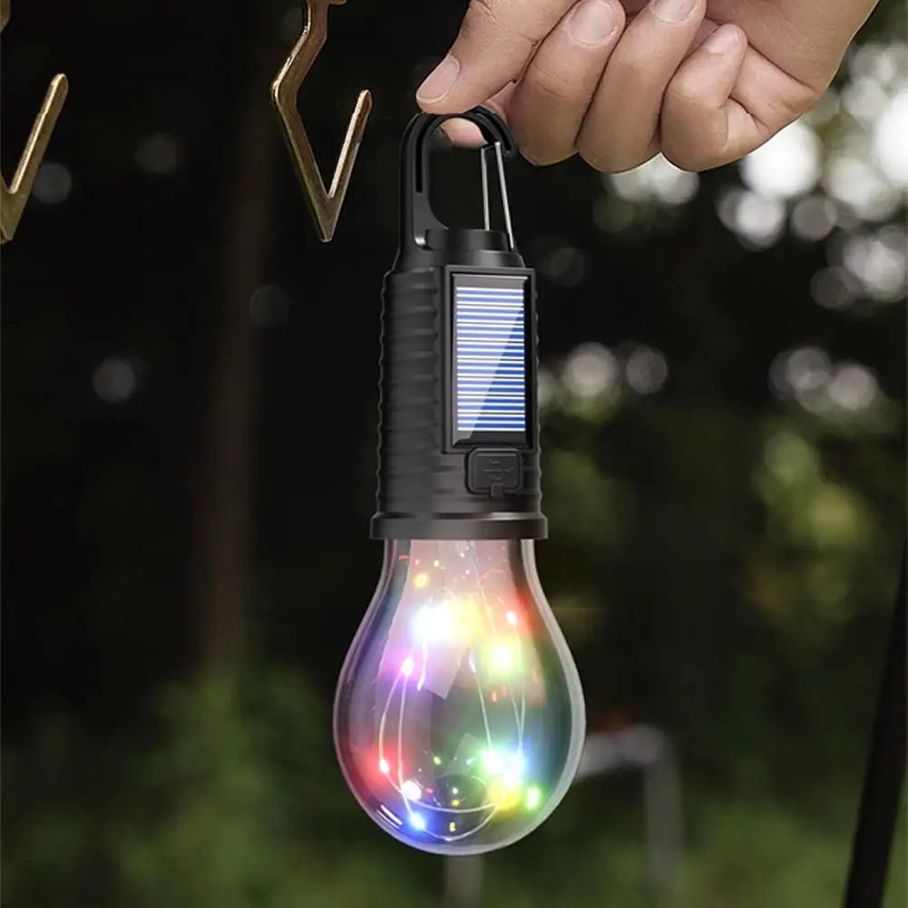 LED Camping Lamp Solar USB Rechargeable Outdoor Tent Lights Light Hanging Camping Essentials Camping Flashlight Bulbs V5X6