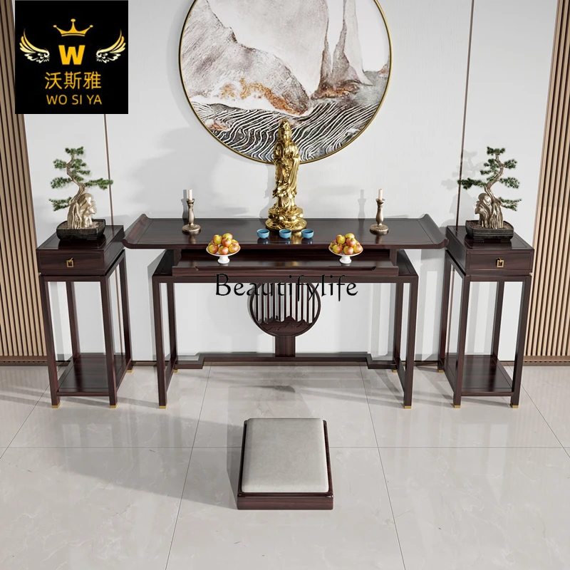 Buddhist Hall Altar Incense Burner Table Solid Wood Living Room Entrance a Long Narrow Table Prayer Altar Table Buddha Niche