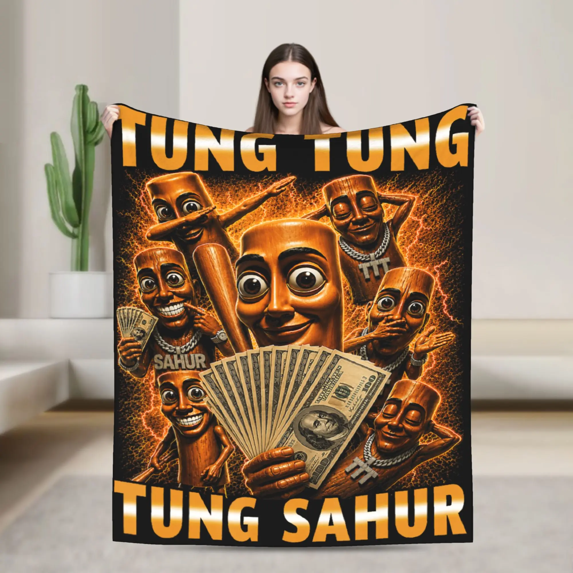 Super Soft Blanket Travel Tung Tung Tung Sahur is Calling Funny Viral Meme Throw Blanket Fashion  Bedspread For Outdoor