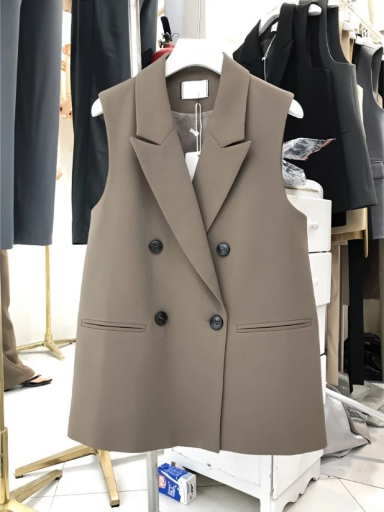 

Fashion Spring Summer Office Lady Suit Vests Solid Color Sleeveless Sleeveless Button Turn Down Collar Elegant Casual Women Coat