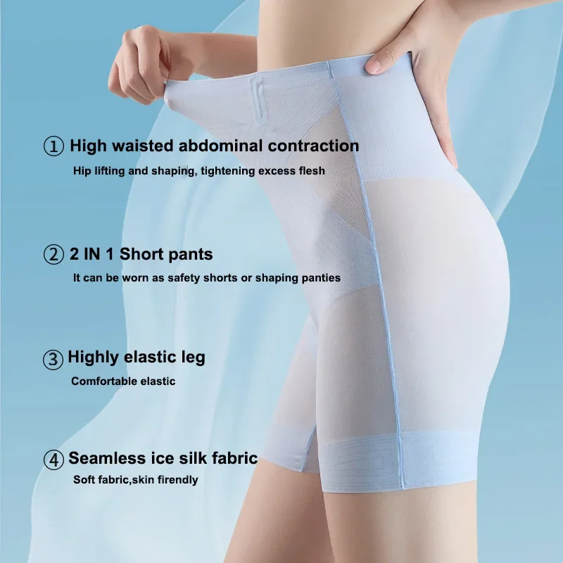 Moldeadores de cuerpo sin costuras para mujer, pantalones cortos de cintura alta con Control de barriga, elevador de glúteos, ropa moldeadora adelgazante, pantalones moldeadores de seda de hielo ultrafinos