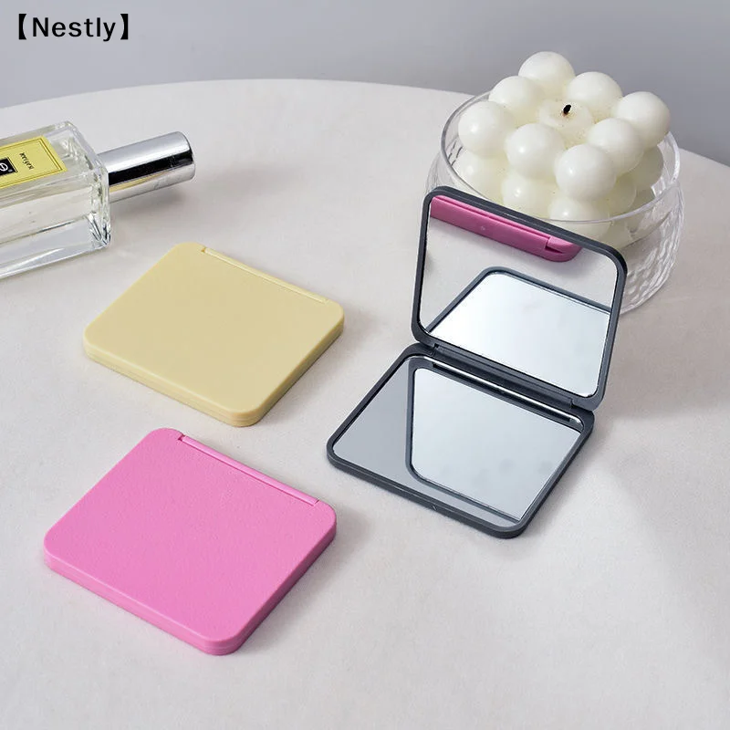 Espejo de maquillaje de 2 caras, espejo cuadrado portátil de mano, mini espejo de bolsillo, espejo de maquillaje de doble cara, compacto, varios colores〔Nest〕