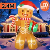 8FT/2.4M Christmas Inflatables Gingerbread Man with Gift Pack Outdoor Decorations Xmas Yard Decorations with LED Lights for Lawn