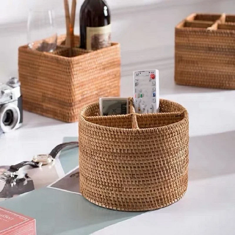 Hand-woven Wicker Storage Basket Portable Four-compartment Storage Fruit Basket Household Storage Basket Home Decoration