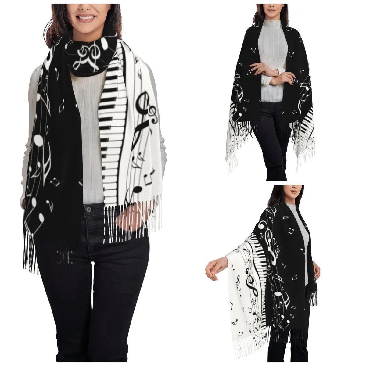 Minimalistic Piano Keys Scarf for Womens Winter Fall Pashmina Shawls and Wrap Long Shawl Scarf for Daily Wear