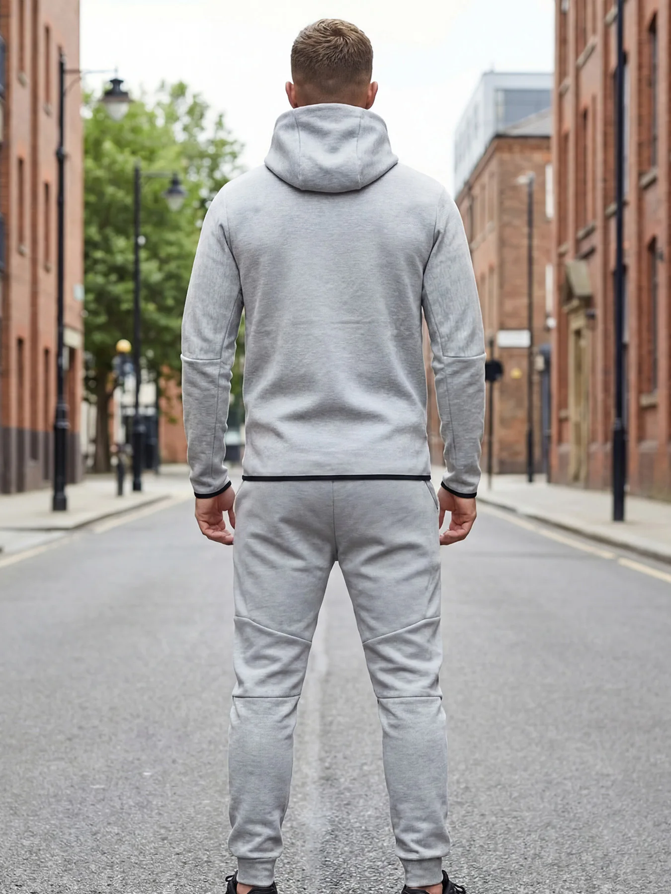 2-teiliger Herren-Sportanzug für Frühling und Herbst, Kapuzenjacke mit Reißverschluss und Jogginghose, lässiger Alltags-Sportanzug für Männer im Freien – Detail 3