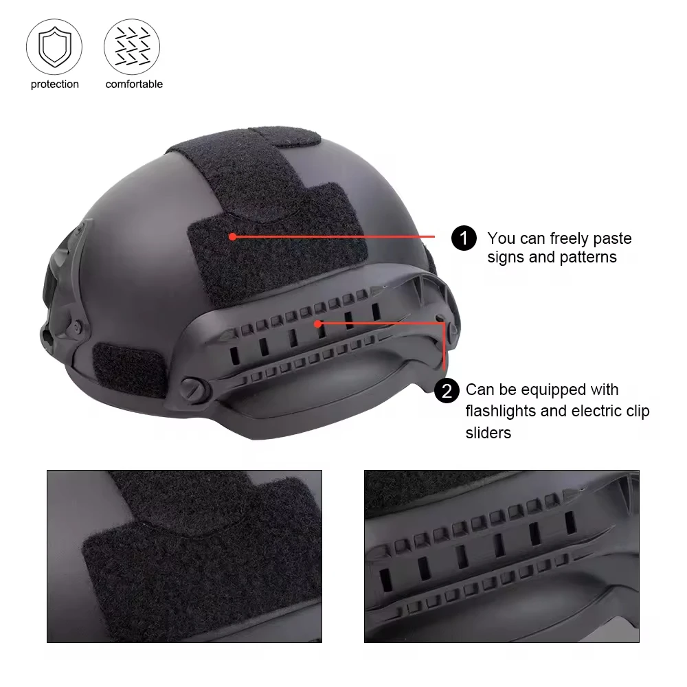 BOOIU MICH 2002 Combat Protective Helmet with Side Rail & NVG Mount DE for Airsoft Tactical Paintball Hunting Outdoor Activities